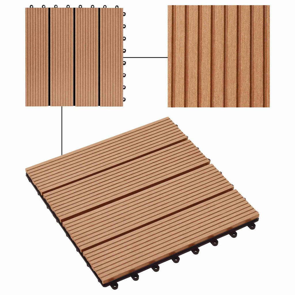 Piastrella per Decking 22 pcs Teak riciclato 30 x 30 cm WPC