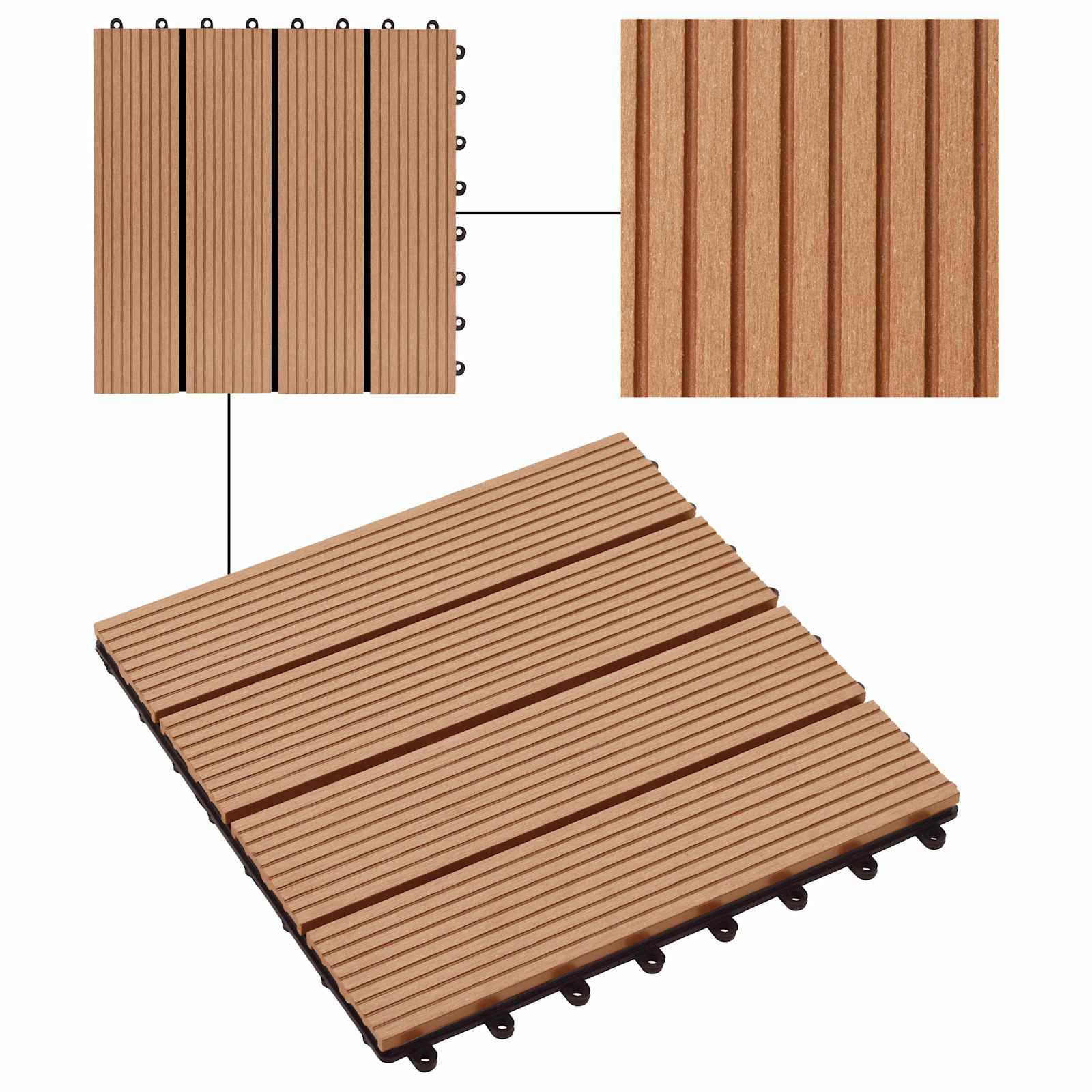 Piastrella per Decking 22 pcs Teak riciclato 30 x 30 cm WPC