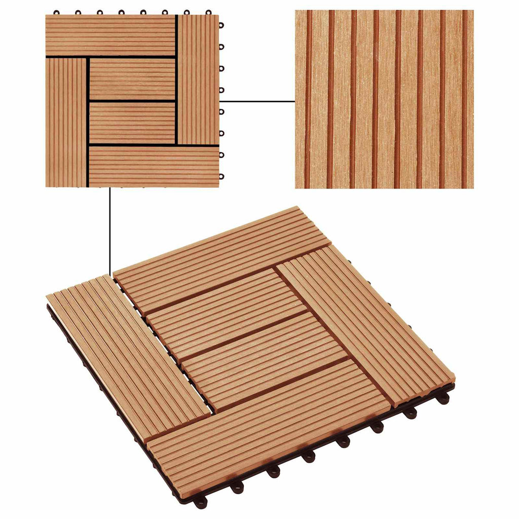 Piastrella per Decking 22 pcs Teak riciclato 30 x 30 cm WPC
