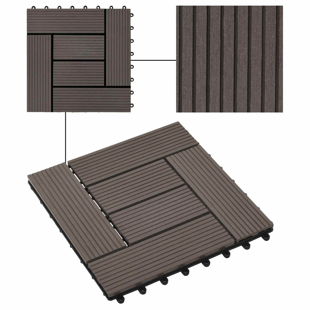 Piastrella per Decking 22 pcs Marrone Scuro 30 x 30 cm WPC