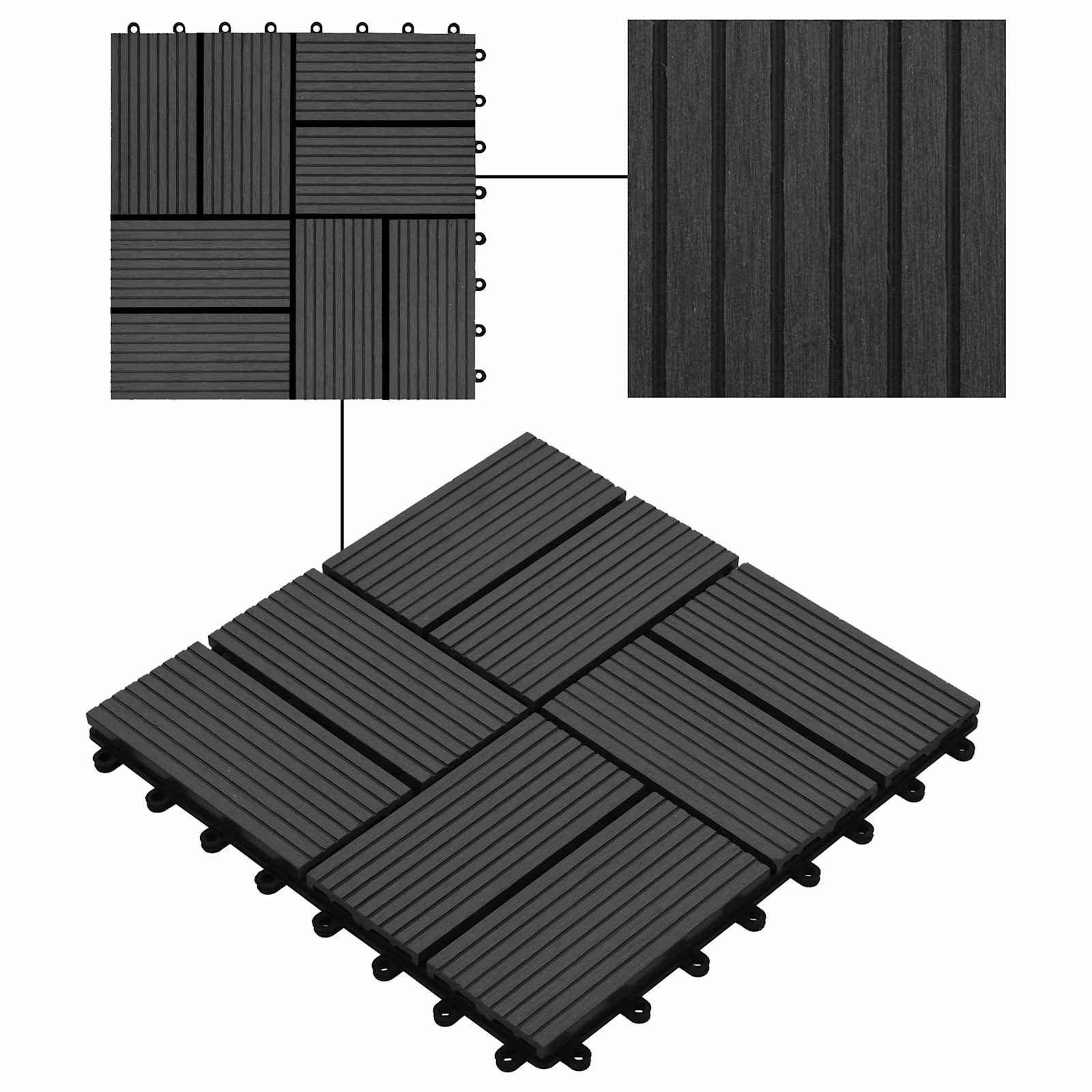 Piastrella per Decking 22 pcs Nero 30 x 30 cm WPC