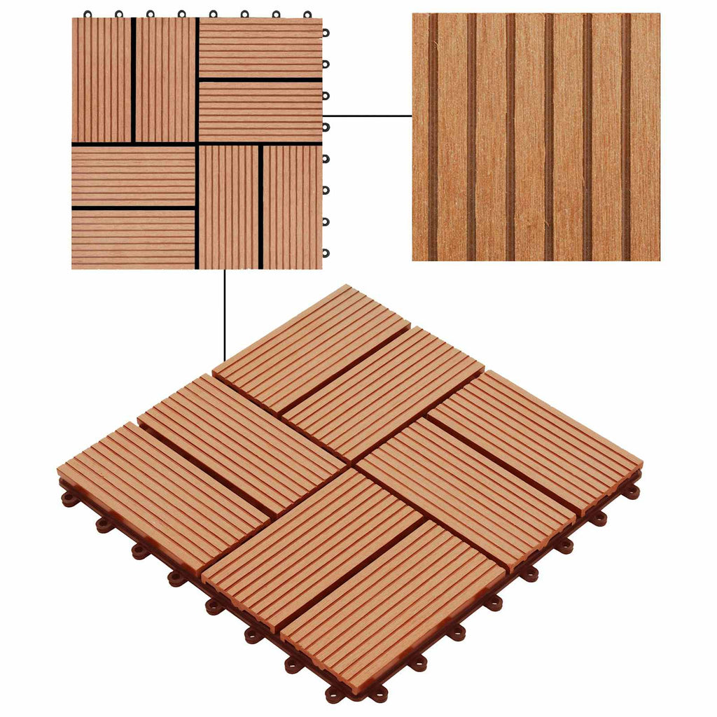 Piastrella per Decking 22 pcs Teak riciclato 30 x 30 cm WPC