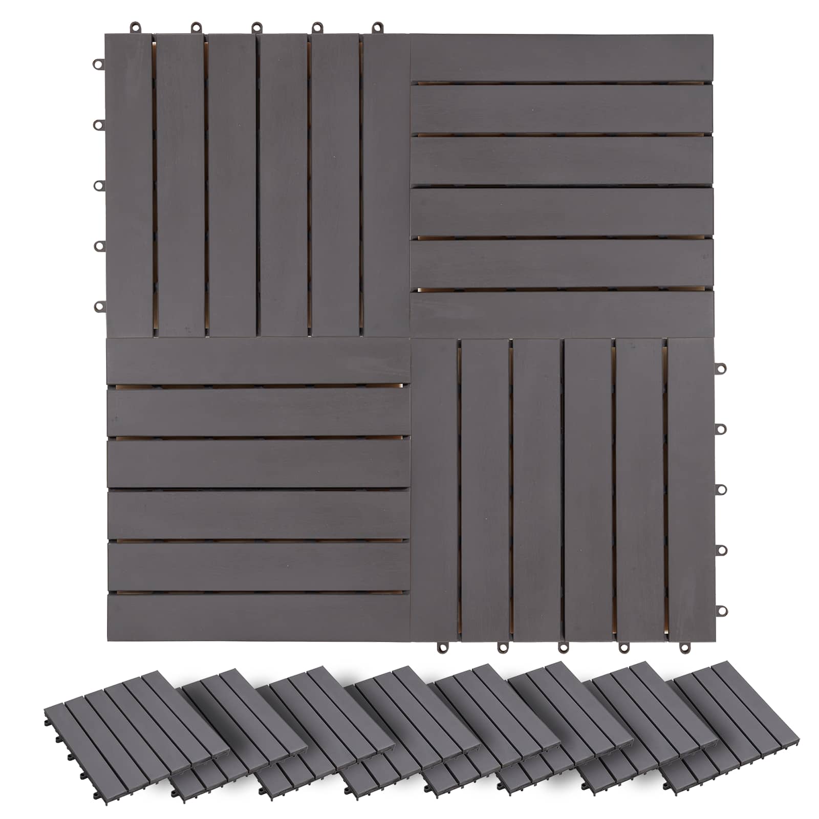 Piastrella per Decking 30 pcs Grigio 30 x 30 cm Legno di Acacia