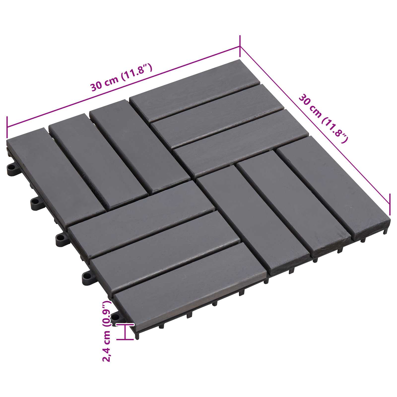 Piastrella per Decking 30 pcs Grigio 30 x 30 cm Legno di Acacia