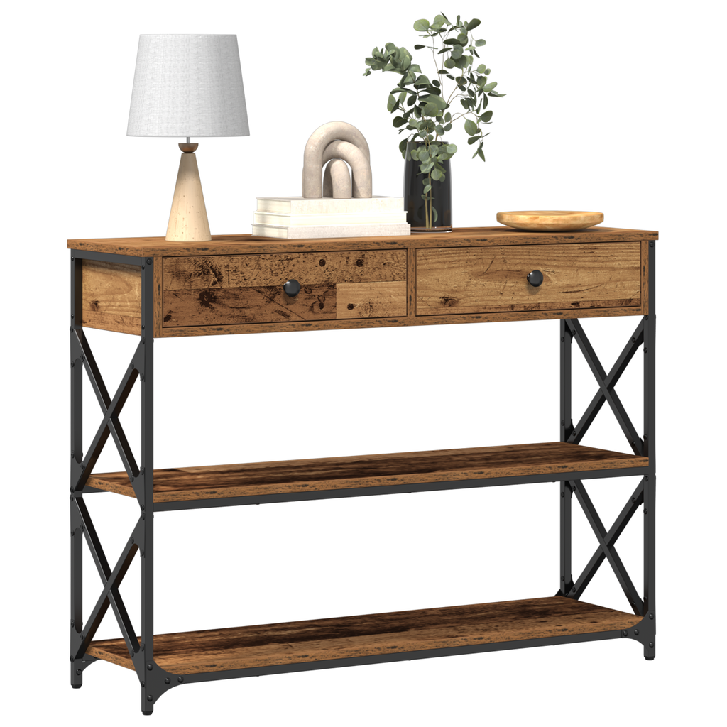 Tavolo Consolle con cassetto Legno vecchio 100 x 28 x 75 cm
