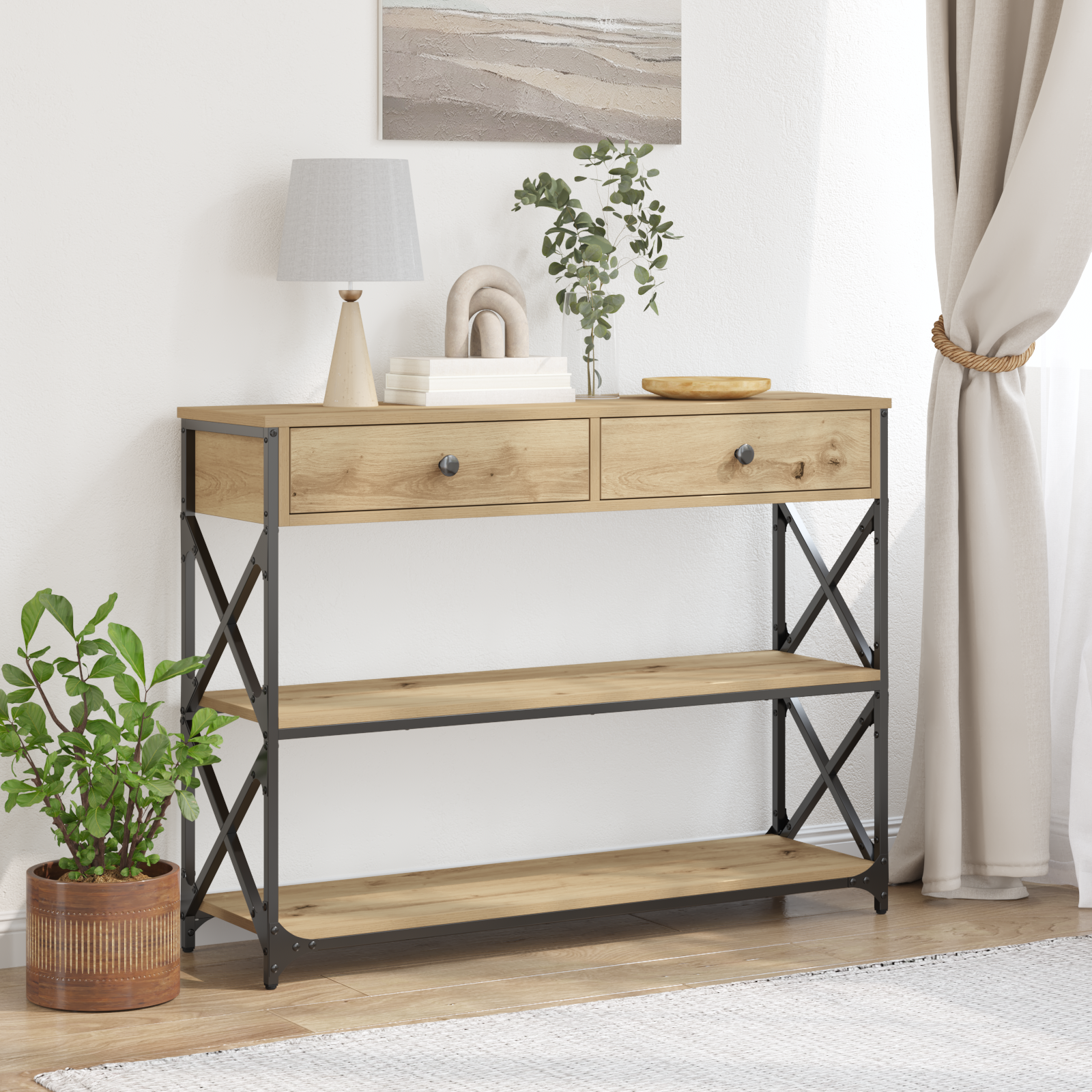Tavolo Consolle rovere artigianale 100 x 28 x 75 cm