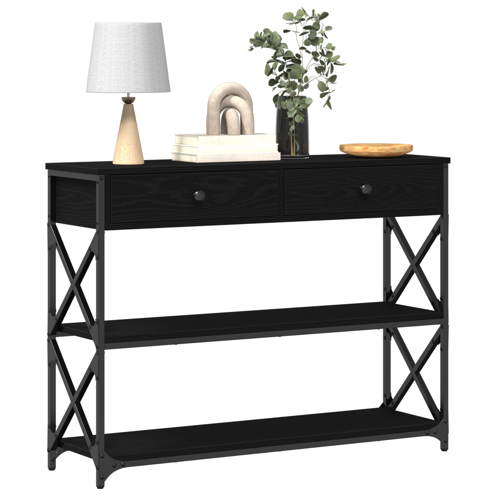 Tavolo Consolle con cassetto Rovere nero 100 x 28 x 75 cm