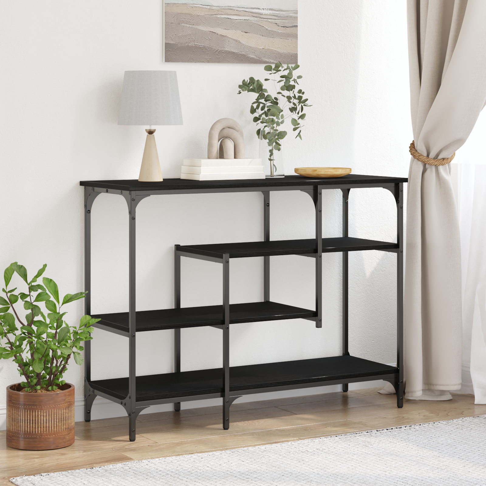 Tavolo Console con lo scaffale Rovere nero 100 x 35 x 75 cm