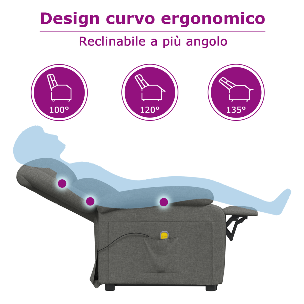 Poltrona Reclinabile in Tessuto Grigio Scuro